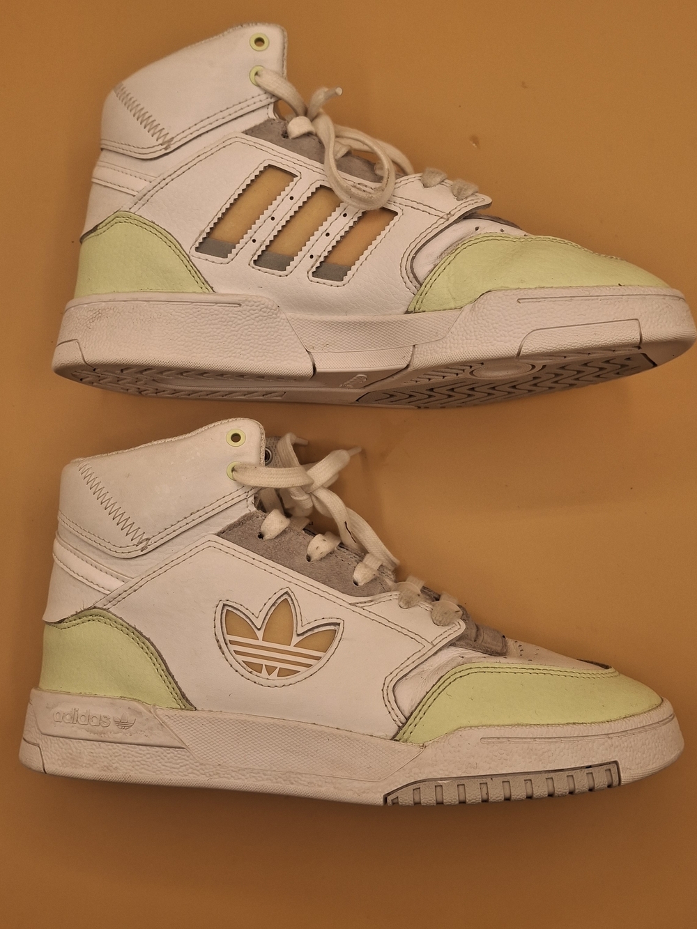Adidas Men’s High-Top Leather Sneakers in White with Pale Green Accents